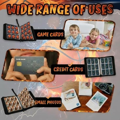 Trading Card Binder 9 Pocket, Basketball Card Binder Holds 900 Cards with 50 Removable Sleeves, Waterproof PU Leather with Zipper Card Collector Album Book Compatible with TCG Cards - color: Basketball
