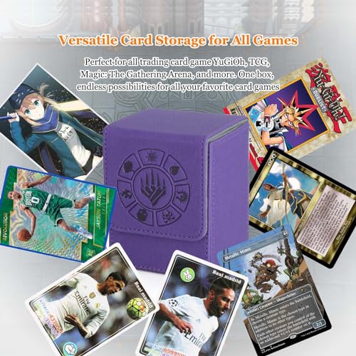 Arkeiliy Card Deck Box, 110+ Storage MTG Deck Box with 50 Pcs Card Sleeve, Collectible Trading Card Cases for Magic Commander and More (Purple) - color: Purple