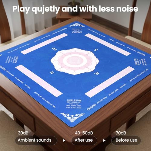 Mahjong Mat with Lotus - 32.4x32.4 Inch - Mahjong Mat for Table, Non-Slip Noise Reduction Mat, Portable Gaming Pad for Mahjong Poker Dominoes Cards & Board Games, for Asian-Themed Game Nights (Blue)