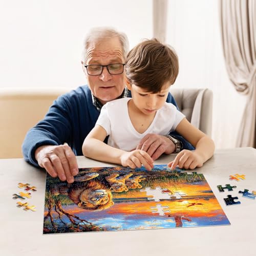 4-Pack Puzzles for Kids Ages 6-8 8-10 Year Old - Lions Horses Owls Dolphins, Large Piece Puzzles for Seniors, 100 Pieces Jigsaw Puzzles for Kids Ages 4-6, Learning Educational Toys for Boys and Girls - style: Lions Horses Owls Dolphins