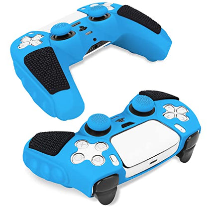 SIKEMAY Anti-Slip PS5 Controller Skin, Soft Thicken Non-Slip Studded Silicone Gel Grip Protective Cover Case for PlayStation 5 Controller Grip, 2 Pack with 8 x Thumb Grip Caps - color: Starlight Blue-Black