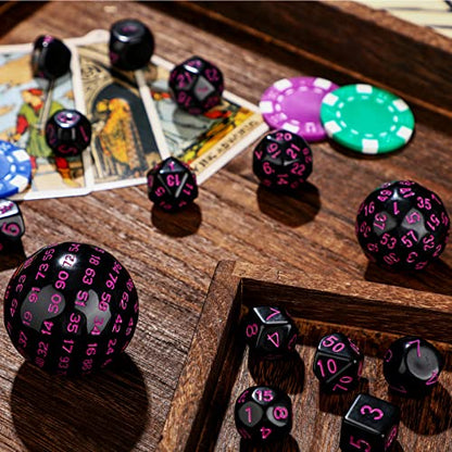 Civaner 15 Pcs Complete Polyhedral Dice Set D3-D100 Spherical RPG Dice Set in Opaque Black, 100 Sides for Role Playing Table Games Party Supplies(Black and Purple) - color: Black and Purple