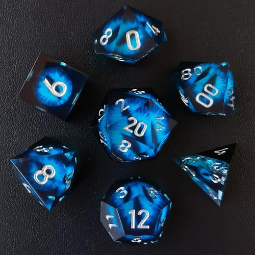 BESCON Dragon's Eye Sharp Edged Polyhedral Dice Set of 7, Handmade Dragon's Eye Dice for Role Playing Game - color: Blue Eye Set