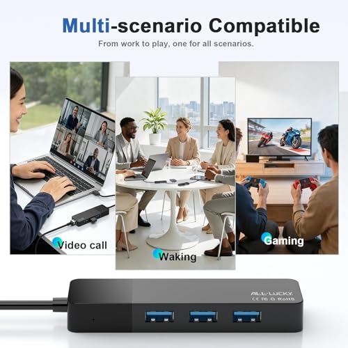 ALL-LUCKY USB to Ethernet Adapter, 4 in 1 USB C to Ethernet Adapter Hub with 3×USB 3.0 Ports, 1000Mbps Network HUB for MacBook, Dell XPS, Surface, HP Laptops (for USB-C Phones & iPad) - size: 0.9FT -USB C to Ethernet Adapte