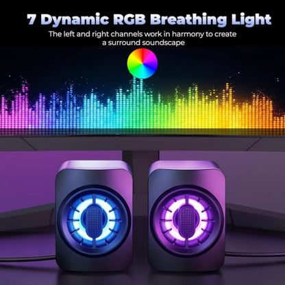 OFFSIR Computer Speakers,RGB PC Speakers, USB Powered 3.5mm Aux Speaker for Desktop, PC, Laptop, Tablet - Small Computer Speakers | Clear Sound & 7-Color Dynamic Lighting