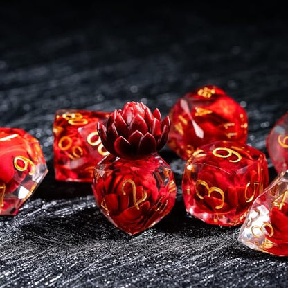 7PCS DND Dice Set,Transparent Sharp Edge Dice Set D&D RPG Polyhedral Die,for Dungeons and Dragons TTRPG Games Roleplaying Games,with Gift Box(Lotus Red) - color: Lotus Red