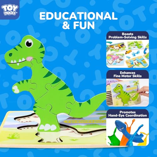 TOY Life Toddler Puzzles Ages 2-4, Wooden Puzzles for Toddlers 1-3, 7 Pcs Dinosaur Puzzle 2 Year Old, Puzzles for Kids Ages 3-5, Toddler Boy Toys 2-3, Educational Learning Toys for 3 Year Old - style: Dinosaur