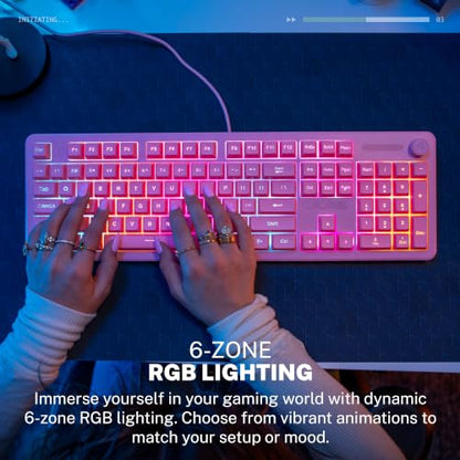 JLab Nightfall Gaming Keyboard, Wired, RGB, 104 Keys, Pink - color: Pink