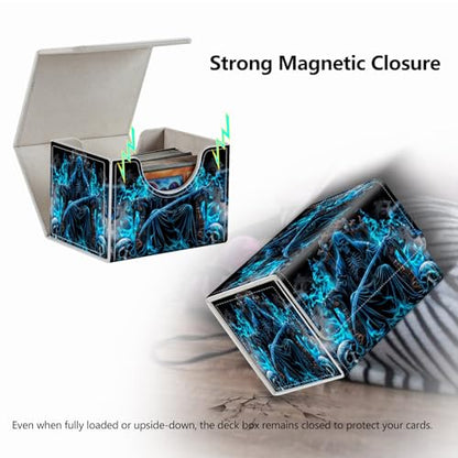 Strong Magnet Case Mtg Magic Deck Box Tcg Up to 200 Cards Creative Pattern Trading Card Storage Box for Collectible Card Games, Blue and Black Grim Reaper - color: Blue And Black Grim Reaper