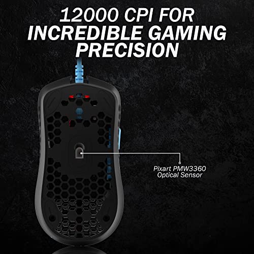 HK GAMING Mira M Ultra Lightweight Honeycomb Shell Wired RGB Gaming Mouse - Up to 12 000 cpi | 6 Buttons - 63g Only (Mira-M, Blue Phantom)