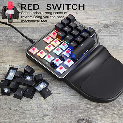 MOTOSPEED One-Handed Mechanical Mini Gaming Keypad 27 Keys, 9 LED Backlit USB Wired Mechanical Gaming Keyboard for Pro Keyboard Computer/PC/Desktop/Laptop
