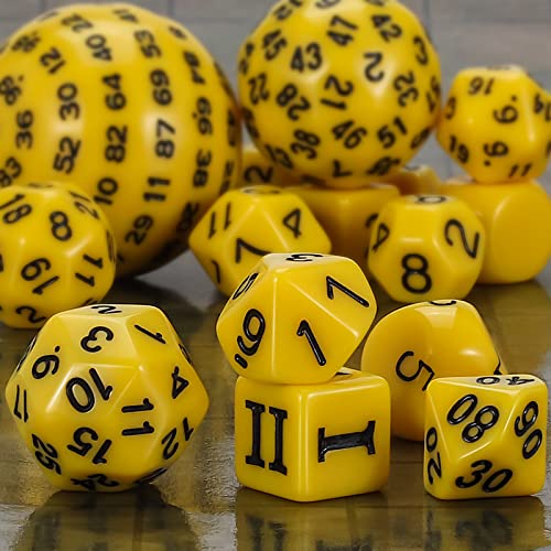 CiaraQ DND Polyhedral Dice Set (15pcs) D4-D100 Game Dice with Dice Bag | Acrylic Role Playing Dice for Dungeons and Dragons MTG Table Games (Yellow & Black) - color: Yellow & Black