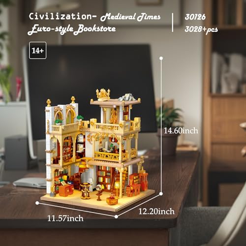 JMBricklayer Medieval House Building Kit for Adults 30126, Euro-Style Bookstore Building Sets with LED Light, Creative Modular Architecture Sets, Collectible House Toy Model, Gift for Adult Women - style: Classic