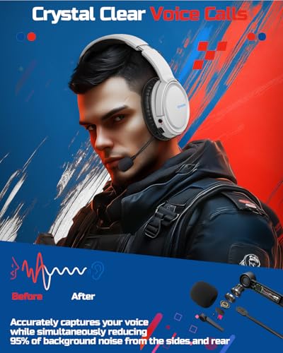 BINNUNE Xbox Wireless Gaming Headset with Mic, Lightweight Over-Ear Comfort for Long Gaming Sessions, Low Latency Wireless + Bluetooth, Flip-to-Mute Noise Cancelling Mic, 50mm Drivers, 40H Battery - color: White, style: For Xbox
