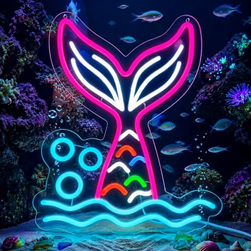 Mermaid Birthday Neon Sign Decorations for Wall Dimmable Mermaid LED Light Decor, USB Powered Glowing Lamp for Girls Bedroom, Neon Sign for Birthday Christmas Gift, Kids Room Decor - color: Mermaid