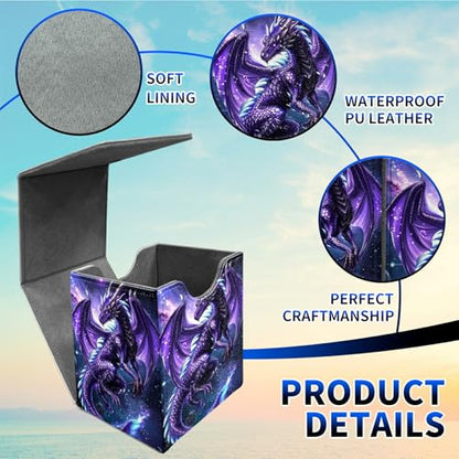 Purple Dragon Card Deck Box, MTG Commander Deck Box Card Deck Case for Trading Cards, 100+ Sleeved Cards with PU Leather Magnetic Card Storage Box for TCG CCG Magic Cards - color: Card Deck Box-587