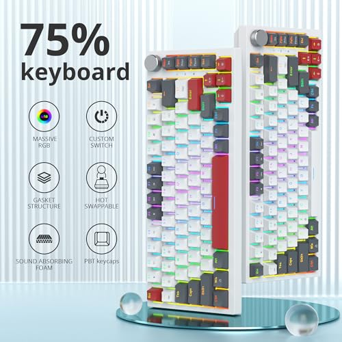 Guffercty kred 75% Percent Mechanical Keyboard with Knob, Gasket Mouted Wired TKL Gaming Keyboard 75 Percent Hot Swappable Programmable for Windows Laptop PC Gamer（82 Grey） - color: GASKET 82 Grey