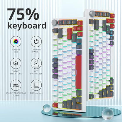 Guffercty kred 75% Percent Mechanical Keyboard with Knob, Gasket Mouted Wired TKL Gaming Keyboard 75 Percent Hot Swappable Programmable for Windows Laptop PC Gamer（82 Grey） - color: GASKET 82 Grey