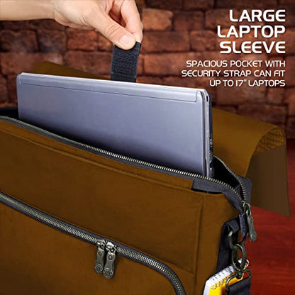ENHANCE Collector's Edition RPG Player's Essentials DND Bag - Dragon Hide Exterior Messenger Bag Fits 2-4 Books, Binders, Dice & Accessories, with 17 inch Laptop Slot, Battlemap Straps (Dragon Brown) - color: Dragon Brown