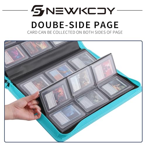 Snekdy Top loader Binder, 9 Pockets Top Loader，Holds 360 Top Loaders cards, Card binder with Sleeves for card in 3 x 4 inch color smooth Zipper PU Leather (Turquoise) - color: Turquoise