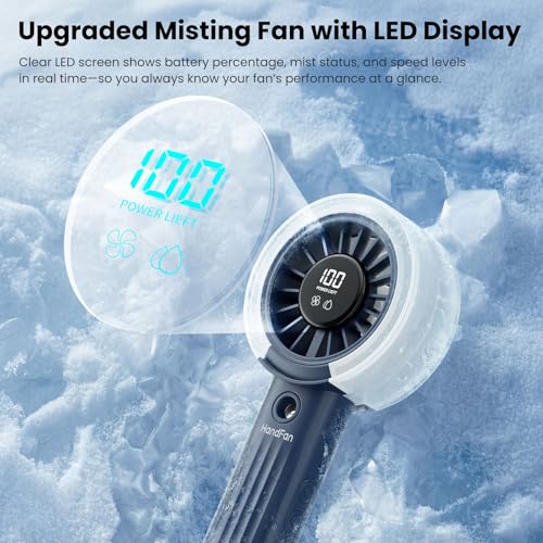 HandFan Upgraded Misting Fan with LED Display – Extreme Cooling Portable Handheld Fan with Water Mist Spray, 50% Stronger Airflow & Quieter, USB Rechargeable for Travel/Park/Disney/Beach/Concert/Game - color: A+Royal Blue
