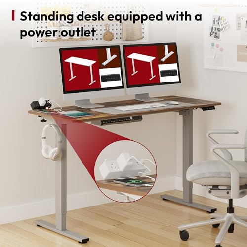 SANODESK Electric Standing Desk with Desk Clamp Power Strip 48"x 24" Whole-Piece Desktop Height Adjustable Stand Up Desk with Cable Management Sit Stand Home Office Desk Silver Frame/Rustic Brown Top - color: Silver Frame+rustic Brown Top, size: 48"x24"