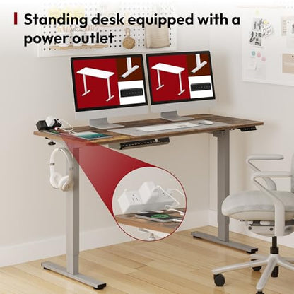 SANODESK Electric Standing Desk with Desk Clamp Power Strip 48"x 24" Whole-Piece Desktop Height Adjustable Stand Up Desk with Cable Management Sit Stand Home Office Desk Silver Frame/Rustic Brown Top - color: Silver Frame+rustic Brown Top, size: 48"x24"