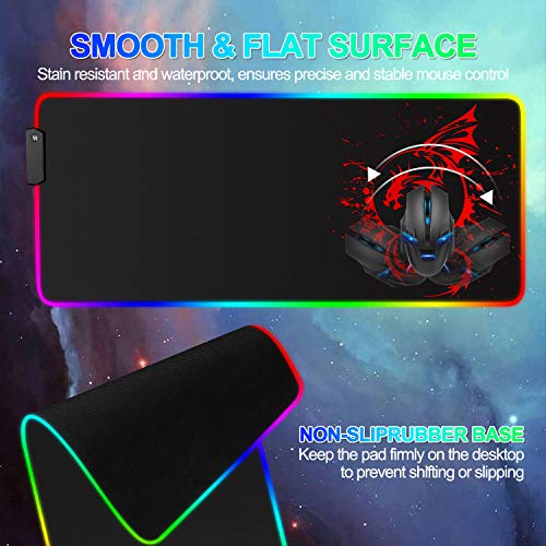 RGB Gaming Mouse Pad, Large Extended Glowing Led Mousepad with 15 Lighting Modes and USB,Smooth Surface Waterproof Gamer Mouse Mat for Gaming, Macbook, PC, Laptop, Desk 31.5 X 12 Inch (Red)