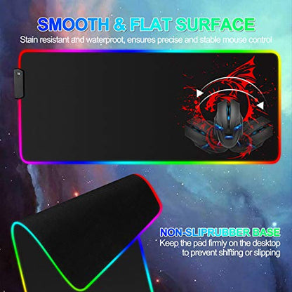 RGB Gaming Mouse Pad, Large Extended Glowing Led Mousepad with 15 Lighting Modes and USB,Smooth Surface Waterproof Gamer Mouse Mat for Gaming, Macbook, PC, Laptop, Desk 31.5 X 12 Inch (Red)