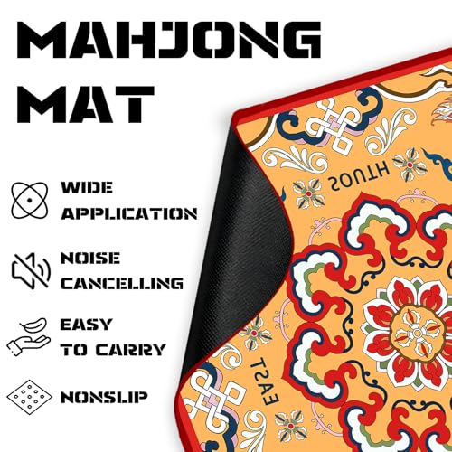 Orange Mahjong Mat Table (31.5X 31.5 in), Non-Slip Noise Reduction | Retro Butterfly Mahjong Table Mat, Mah Jong Mat with Carrying Bag, Game Table Cover for Mahjongs Poker Card Dominoes Birthday - color: Retro Butterfly