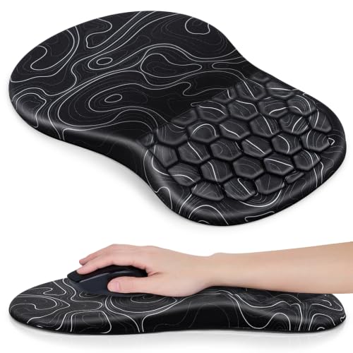 Canjoy Mouse Pad with Wrist Rest, Ergonomic Wrist Support with Massage | Ergonomic Massage Design & Relax and Relieve Fatigue & Non-Slip & PU Base, Comfortable Computer Mousepad for Office Home - color: Black Topographic