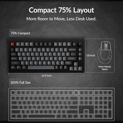 Keychron V1 8K Custom Mechanical Keyboard, 75% Wired Layout, Ultra-Low Latency 8000Hz, QMK Programmable, Hot-Swappable Red Switches, RGB, for Gamers and Typists, Compatible with Mac/Windows/Linux - color: Keychron Red Switch