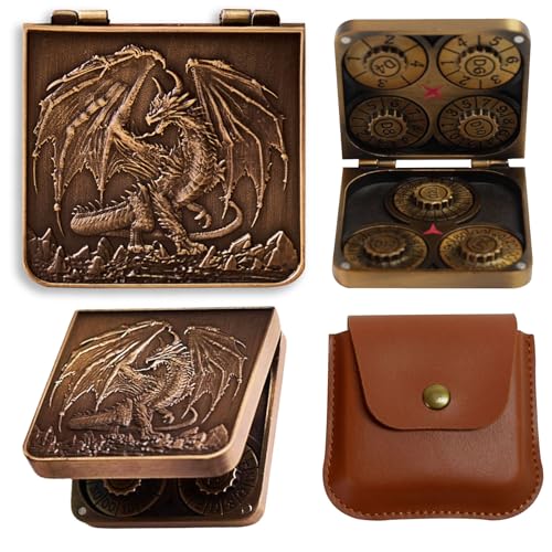 Metal DND Dice Set 7-in-1 Spinner with Dragon Case - Vintage Gold | Foldable polyhedral dice, for Dungeons & Dragons RPG games, Premium metal spinner,3D dragon, storage case included - color: Vintage Gold