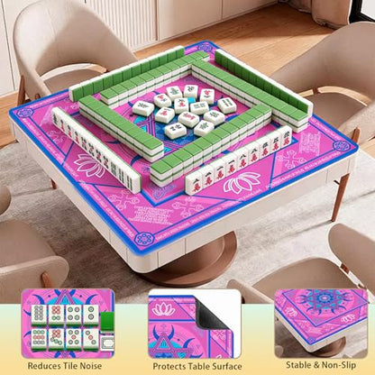 Mahjong Mat for Table(33" x 33"), Mahjong Table Cover with Rules, Non-Slip & Noise Reduction Gaming Mat, Portable Tablecloth for Mahjong, Board, Poker, Card, Domino & Tile Games