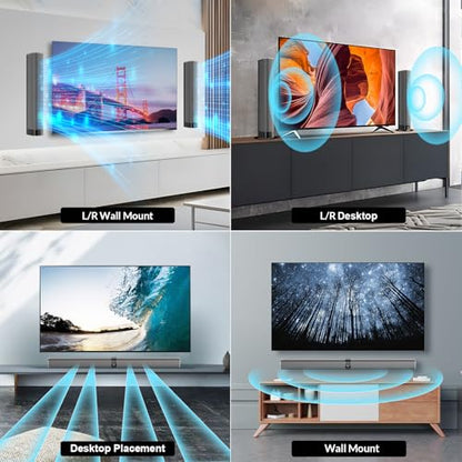 Sound Bar for Smart TV, 80W Soundbar with Bluetooth/ARC/Opt/AUX Connect, Auto Volume Boost, 3 Equalizer Modes, 2 in 1 Detachable Soundbar for TV/PC/Gaming/Projectors - color: Gray