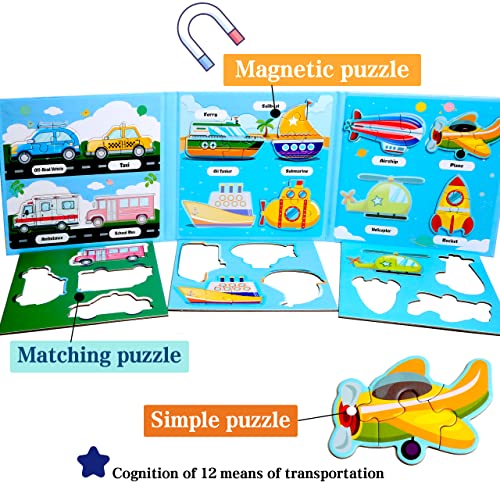 Magnetic Puzzles for Kids Ages 3-5, Travel Toddler Car Puzzle Toy | Refrigerator Magnet Game for Ages 4-6, Learning & Birthday Gift for Boys, Car Airplane Road Trip Quiet-Time Activity Toys - style: Traffic