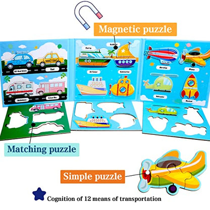 Magnetic Puzzles for Kids Ages 3-5, Travel Toddler Car Puzzle Toy | Refrigerator Magnet Game for Ages 4-6, Learning & Birthday Gift for Boys, Car Airplane Road Trip Quiet-Time Activity Toys - style: Traffic