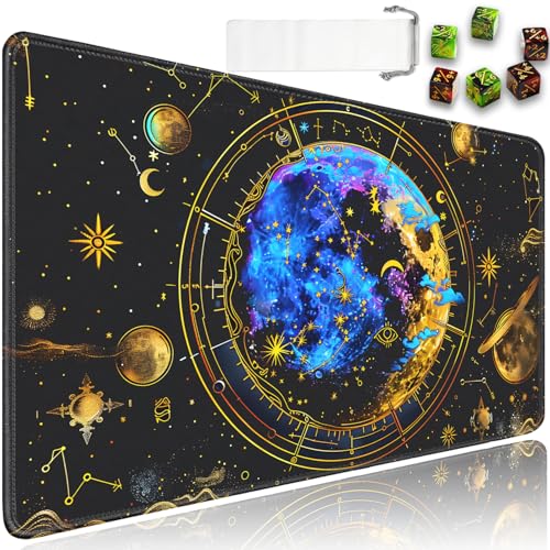 for MTG Playmat + Drawstring Travel Pouch + 6 Dice Counter, for Tabletop Trading Card Game Playmats or Mouse Pad, Anti-Slip Rubber 24 x 14 in, Moon Galaxy Milky Way for TCG Playmat (No with Zone) - color: JV-Playmat-6-1-E128