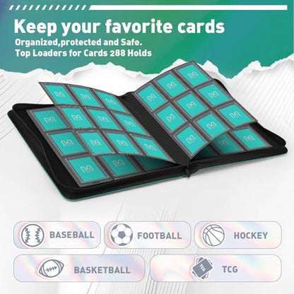Toploader Binder, 9-Pocket 288 Cards Holder for 3"x4" Rigid Card Sleeves | Top Loader Binder with Sleeves Trading Card Binder for TCG,Sport Cards, PU Leather Cover, Side Loading (9 Cyan) - color: 9Cyan5