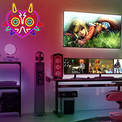 Majora's Mask Neon Sign, Zelda Gaming Neon Sign for Game Room Decor, Zelda Mask for Boys Room Decor & Gaming Wall Deocr, USB Powered Gamer Gifts for Boys, Teens and Zelda Fans - style: Mask Neon Sign