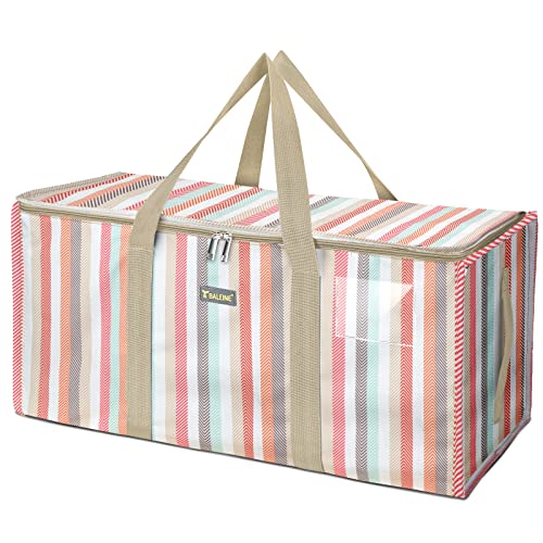 BALEINE Extra Large Storage Tote with Zippers & Carrying Handles, Heavy-Duty Oxford Fabric Moving Bags for Laundry, Space Saving, Storage, Color Stripe - color: Color Stripe, size: 1-Pack