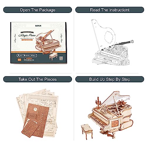 ROKR 3D Wooden Puzzles for Adults 223pcs Piano Model Kit 1:20 Scale Building Puzzles Wooden Music Box Unique Gift for Men Women Hobbies for Birthday Christmas
