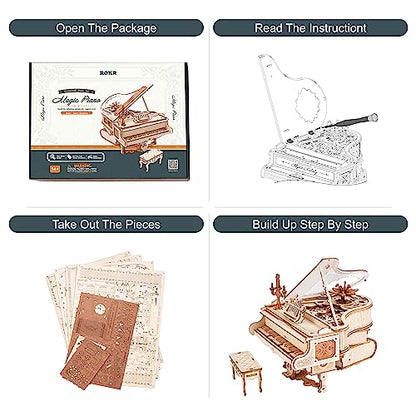 ROKR 3D Wooden Puzzles for Adults 223pcs Piano Model Kit 1:20 Scale Building Puzzles Wooden Music Box Unique Gift for Men Women Hobbies for Birthday Christmas