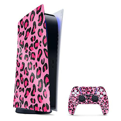 MightySkins Glossy Glitter Gaming Skin for PS5 / PlayStation 5 Digital Edition Bundle - Pink Leopard | Durable High-Gloss Glitter Finish | Easy to Apply and Change Styles | Made in The USA - color: Pink Leopard, size: PlayStation 5 Digital Edition Bundle