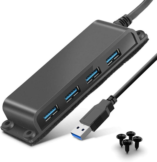 USB 3.0 4-Port Hub, Mountable USB Splitter with 3.3FT Cable | 5Gbps USB Port Extender for Laptop, PC & Desktop, Under Desk or Wall Mount, Plug and Play for Keyboard, Mouse, HDD - color: HC434