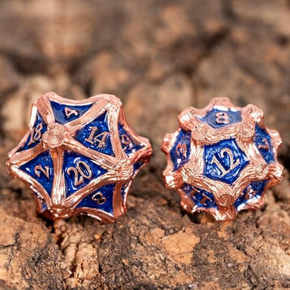 Metal Dice Set D&D Polyhedral Metal DND Dice Blue for Tabletop Games | Leather Storage Bag, DM Gift, for Dungeons and Dragons Role Playing Games - color: Metal Tree-copperblue