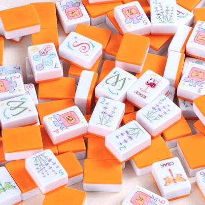 American Mahjong Tile Set, 160 Orange Engraved Melamine Mahjong Tiles with Mahjong Tile Bag and Mahjong Accessories - color: Orange