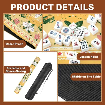 Mahjong Mat 31.5" x 31.5" Floral White Pink Flowers Yellow Non-Slip Noise Reduction Mahjong Tiles Table Cover for Dominoes Poker Card Board and Tile Games - color: Color11