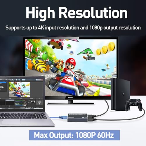 4K Video Capture Card, 1080P HDMI USB 3.0 for Streaming, Recording, Gaming (Nintendo Switch/Camera/PS4/OBS/PS5/Xbox)