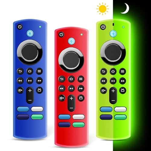 (3 Pack) ONEBOM Firestick Remote Cover 3rd Gen with Alexa Voice Remote 4K,Fire TV Stick Case Glow in The Dark,Anti Slip Shockproof Silicone Protective Case with Lanyard(Glow Green&Blue&Red) - color: (Black Lanyard)Glow Green&Red&Blue